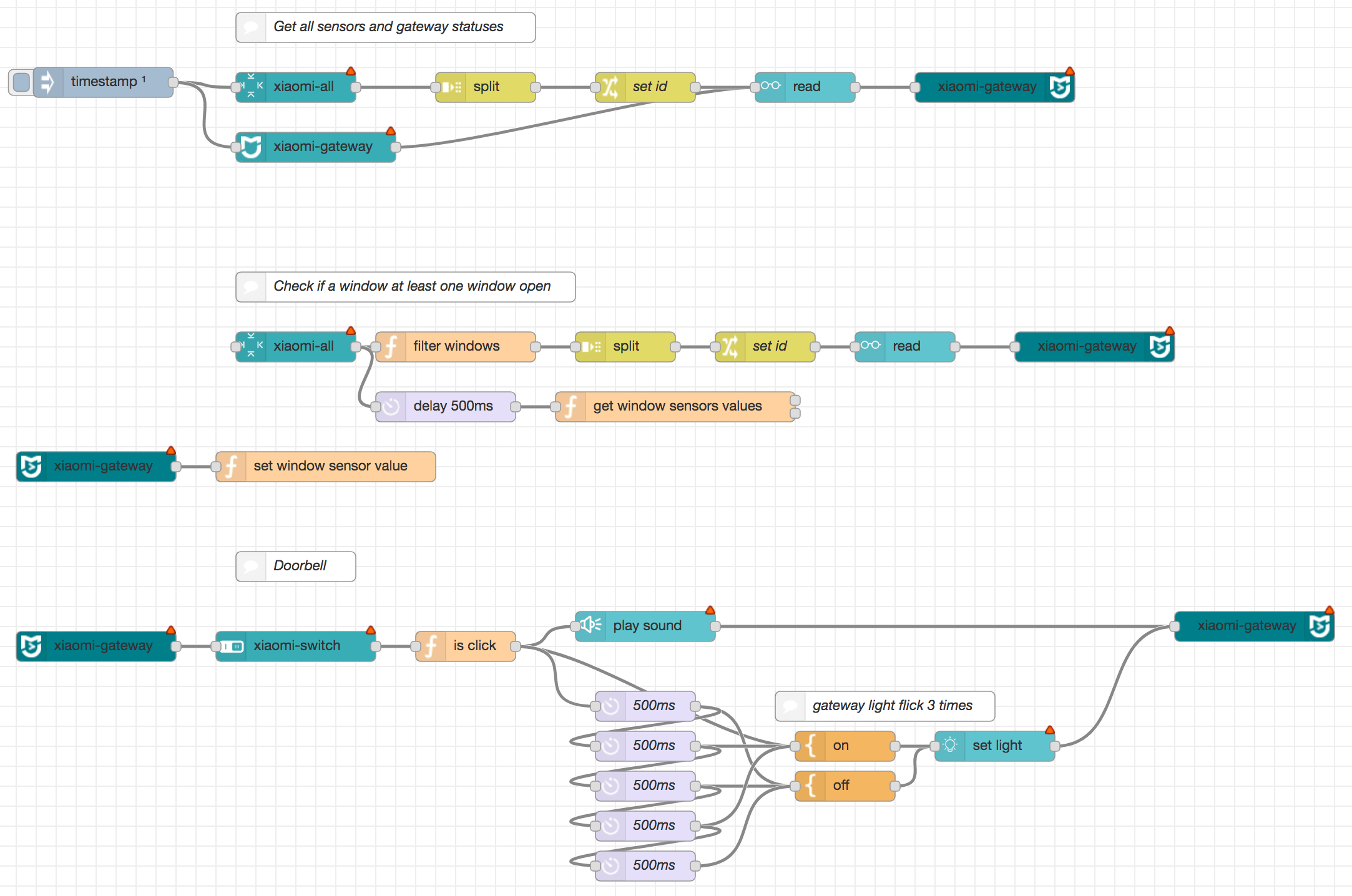 Mi devices example in node-red